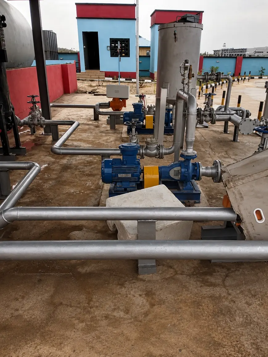 Product pumps and stainless pipework at the completed facility