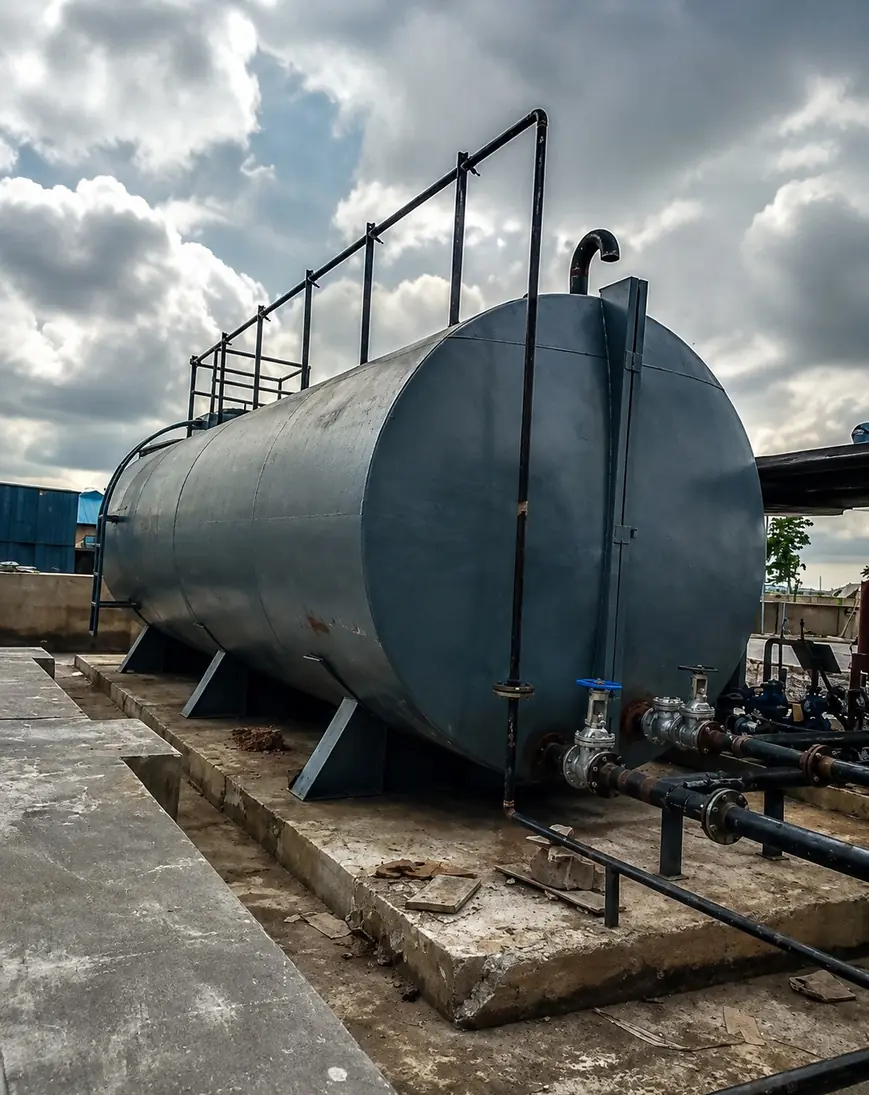 Horizontal Jet A-1 storage tank with access ladder and handrails